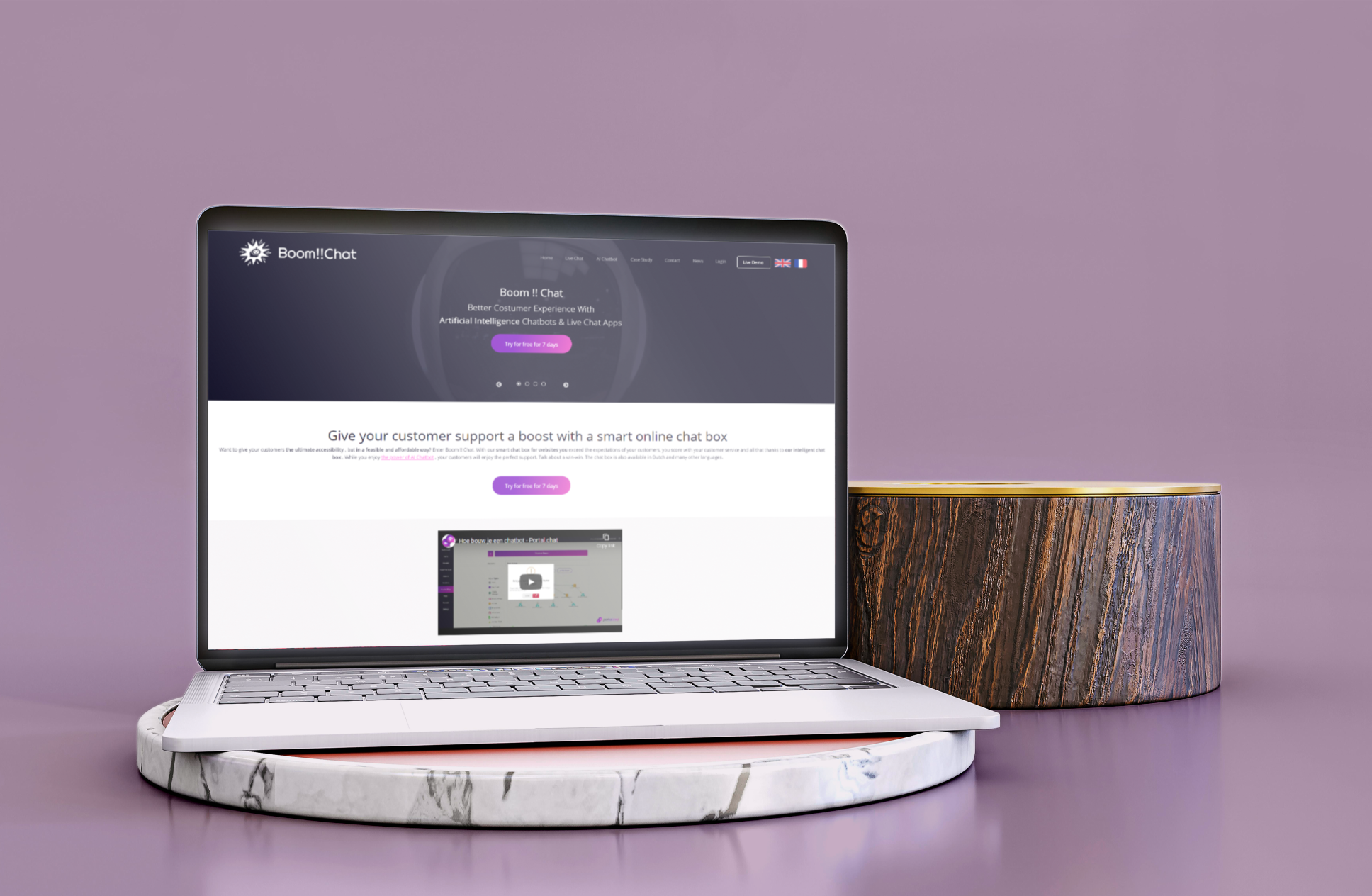 Boom!!Chat — chatbot builder platform with flow editor and lead management dashboard